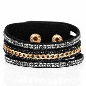 Rollin In Rhinestones - Black Wrap Bracelet
